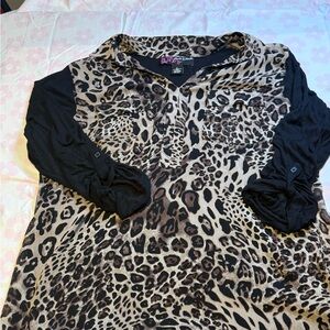 Peck & Peck Leopard Print Tunic with Black Trim